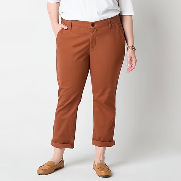 St. John's Bay Pants - Chino Pants-20W Girlfriend Relaxed Fit  Brown Straight Leg Cotton Twill Plus NWT